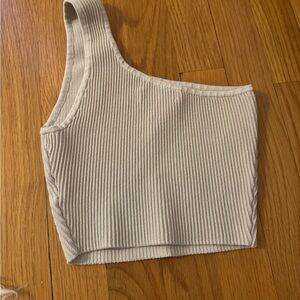 Aritzia One-Shoulder Ribbed Cream Top